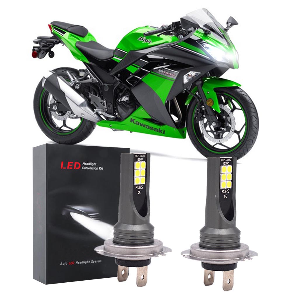 2 ชิ้น LED Xenon สีขาว 6000K หลอดไฟชุดไฟหน้าสําหรับ Kawasaki Ninja 300 650 ZX6R