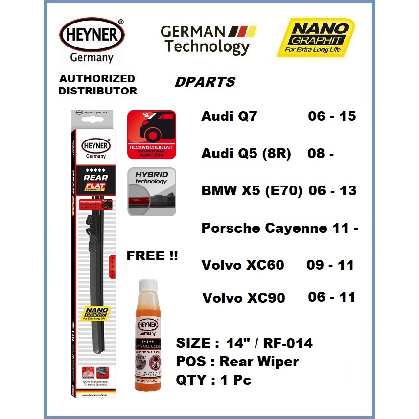 ใบปัดน้ําฝนแบบแบนหลัง Heyner ( 14" ) Audi Q5 / Q7 / BMW X5 / Cayenne / Volvo XC60 / XC90