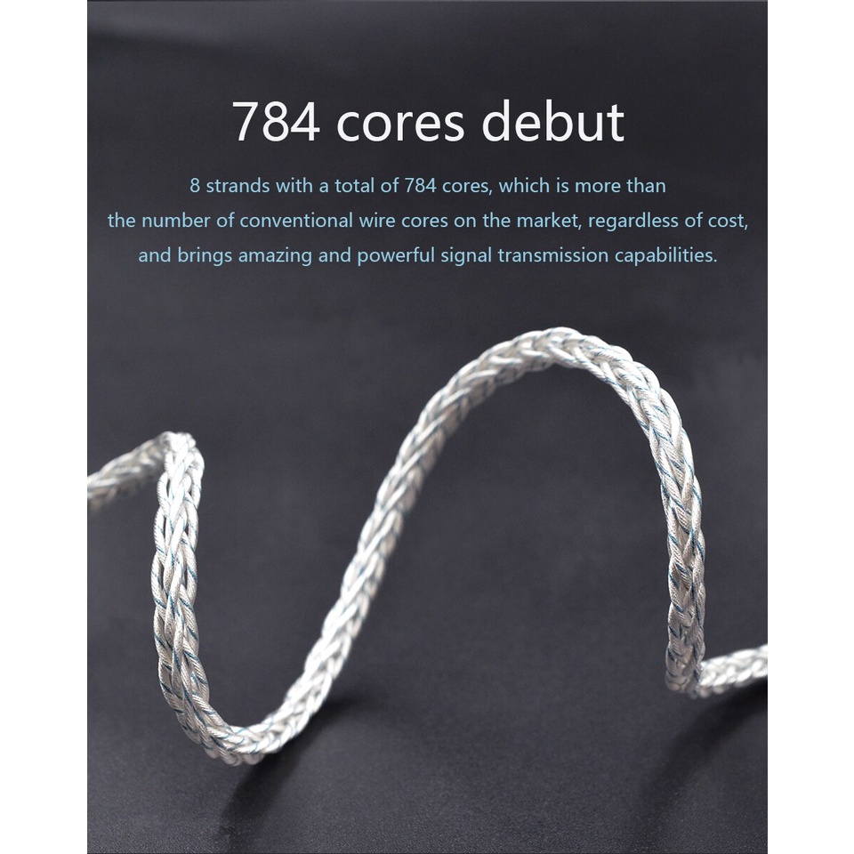 KZ สายเคเบิล แบบอัพเกรด 8 แกน ไฮบริดสีเงิน/สีน้ำเงิน (784 แกน) 3.5 มม. ปลั๊กโลหะ 0.75 มม. ขาชุบทอง สำหรับ KZ DQ6 ZSX ASX ZAX