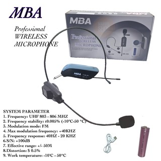 🎤MBAไมโครโฟนไร้สาย ไมค์ลอยครอบหัว MBA MB-389 (ย่านความถี่ UHF)