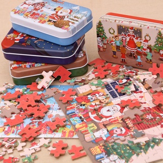 Puzzle จิ๊กซอว์ ตัวต่อจิ๊กซอว์ลายคริสต์มาส 60 ชิ้น พร้อมกล่องเหล็ก มีให้เลือก 4 แบบ