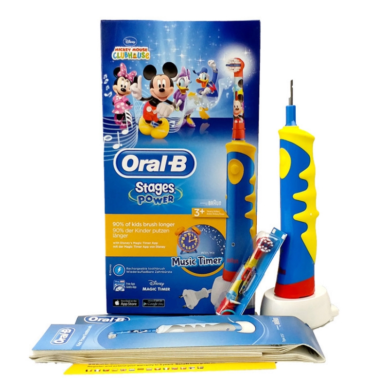 Oral B Disney Mickey Electric Toothbrush Children D10513K เด็กแปรงสีฟันไฟฟ้าเพลงแจ้งเตือนการชาร์จเหนี่ยวนำ