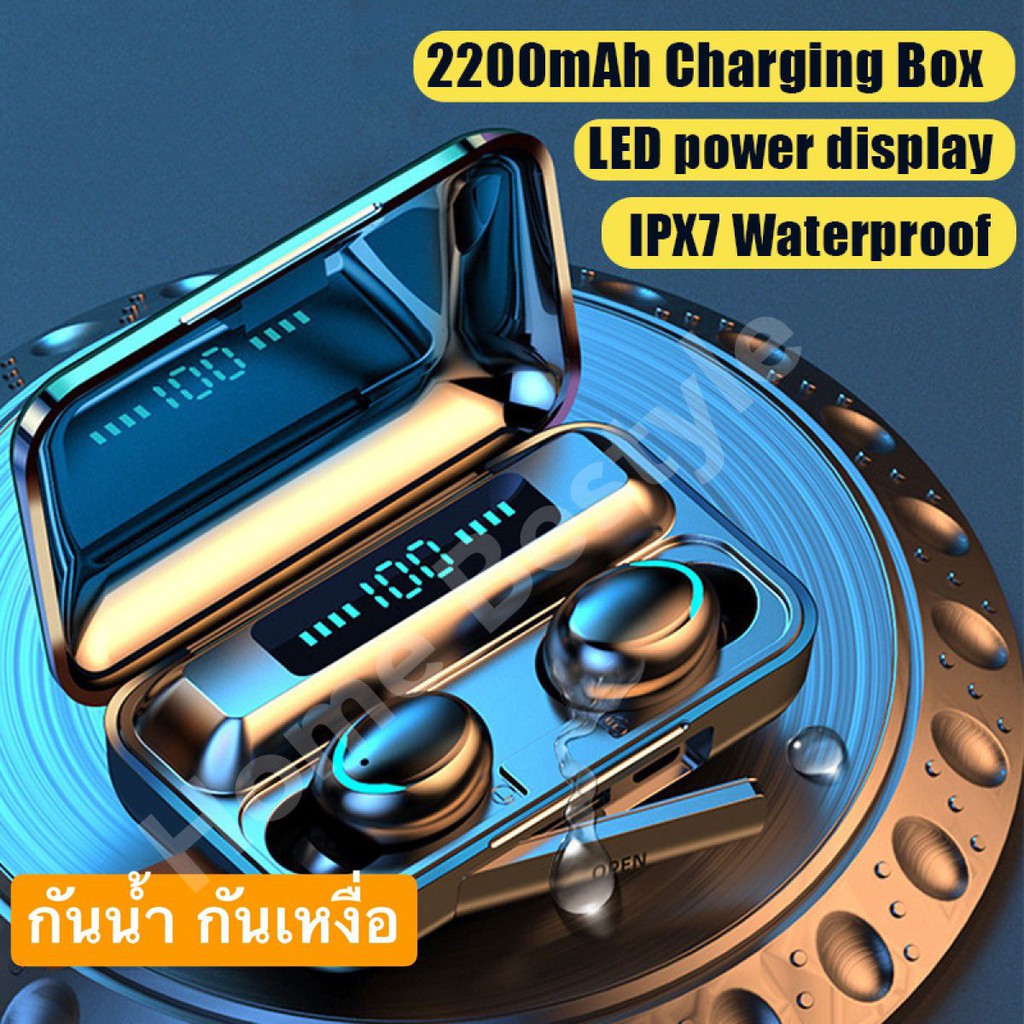 หูฟังบลูทูธไร้สาย พร้อมกล่องชาร์จ Bluetooth V5.0 ios Android หูฟังไร้สายมินิ สามารถใช้เป็น Power bank ได้