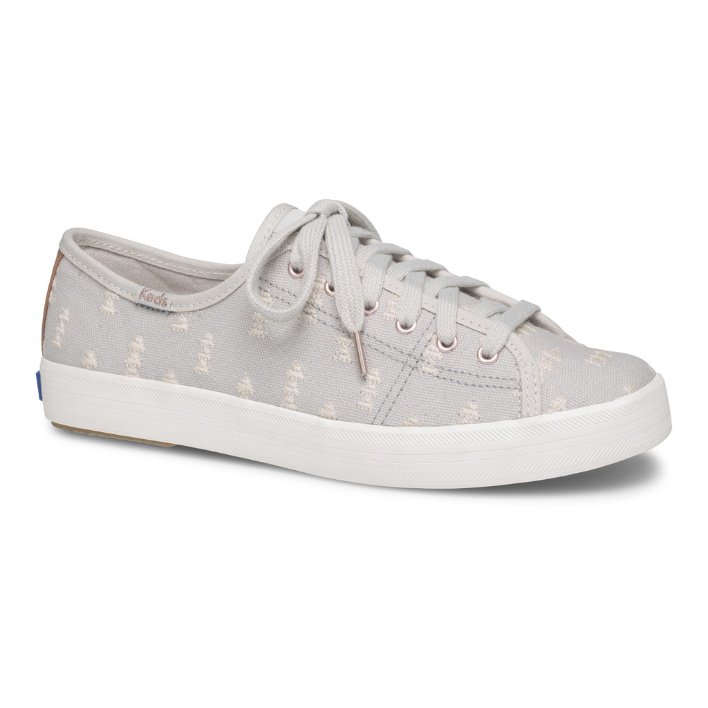 รองเท้า KEDS-WF59039 KICKSTART-HYGGE EMBROIDERY-LIGHT GREY รองเท้า ผ้าใบผู้หญิง แบบผูกเชือก สีเทา