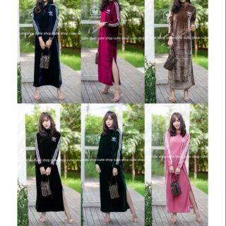 Maxi dress กำมะหยี่ คอเต่า ปัก  ตีแทบ