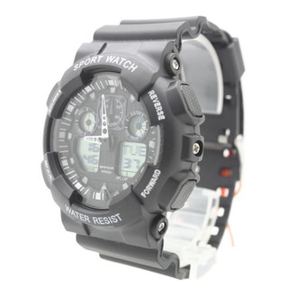 Sport Watch นาฬิกา สายยาง 2 ระบบ (เข็มและDigital) มีเวลาโลก - SW2003 (Black)