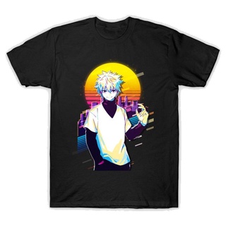 [COD]ใหม่ เสื้อยืดลําลอง แขนสั้น ระบายอากาศ พิมพ์ลายอนิเมะ Killua สีดํา คุณภาพสูง แฟชั่นสําหรับผู้ชายS-5XL