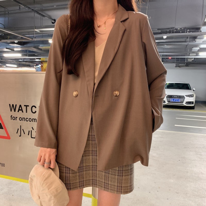 ส่งไวจากไทย Fullove Blazer เสื้อเชิ้ตผู้หญิงเวอร์ชั่นเกาหลีหลวมแขนยาวสีทึบกระโปรงสั้น S-XL