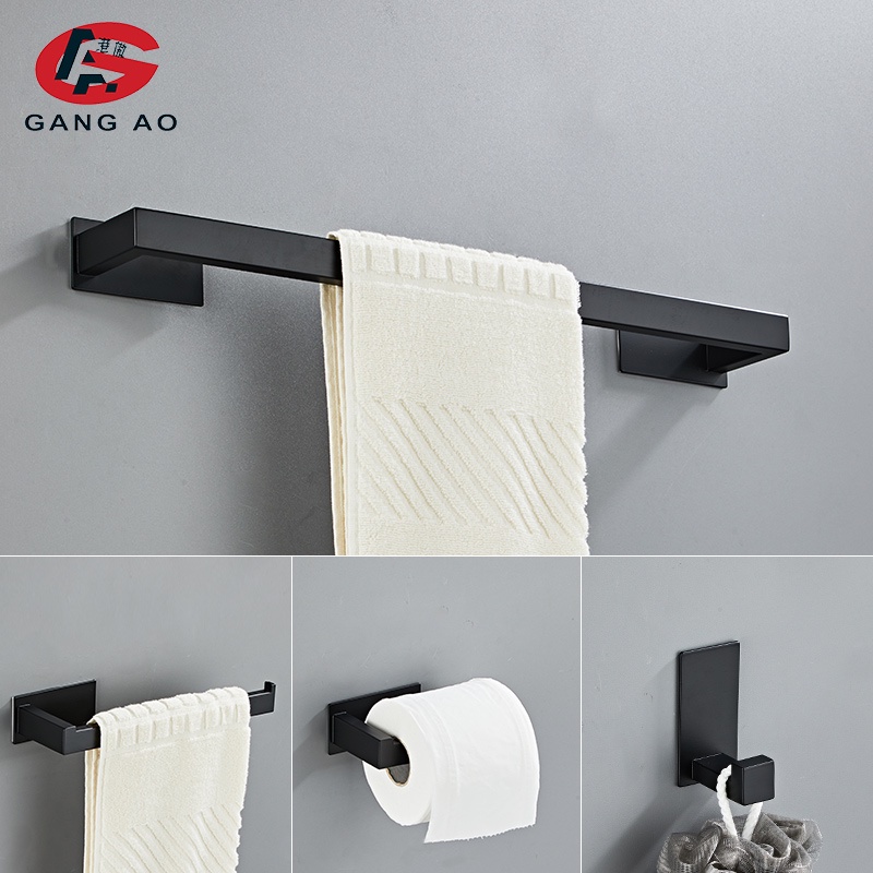 ห้องน้ำอุปกรณ์เสริมBathroom Hardware Set Black Robe Hook Towel Rail Bar ...