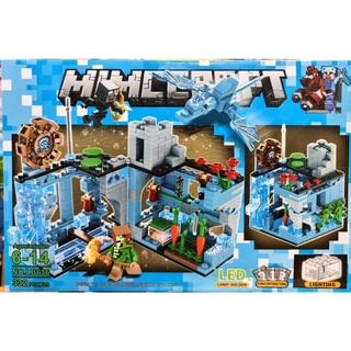 chamaa  ตัวต่อ Minecaft My world มายคาฟ ตึกสีฟ้า มีไฟ พับเปิด-ปิด ตึกได้ LB636/LB634