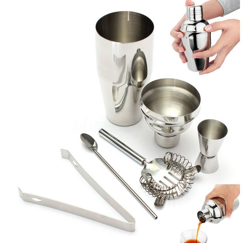 ♥5Pcs 750ML Stainless Steel Cocktail Shaker Jigger Bar Drink Mixer Kit
