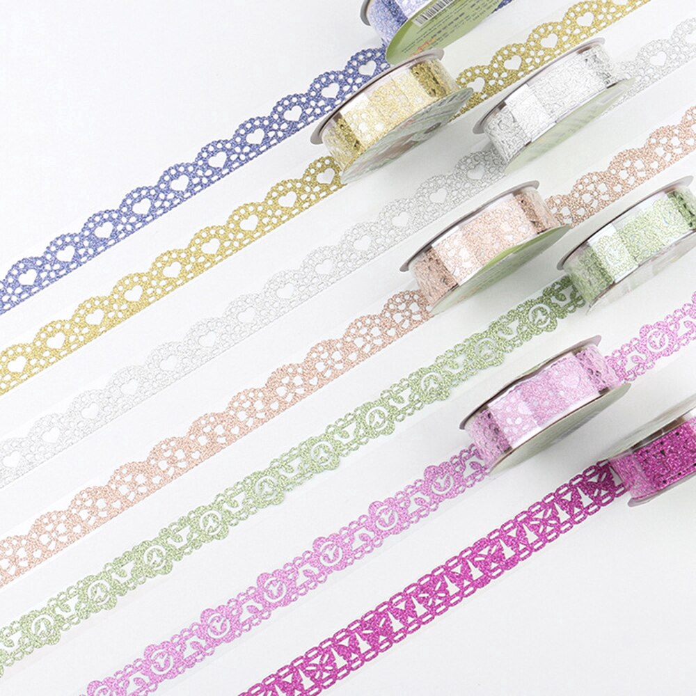 เทปกาวลูกไม้ริบบิ้นกลิตเตอร์ washi 1 ม้วนสําหรับตกแต่งสมุด diy