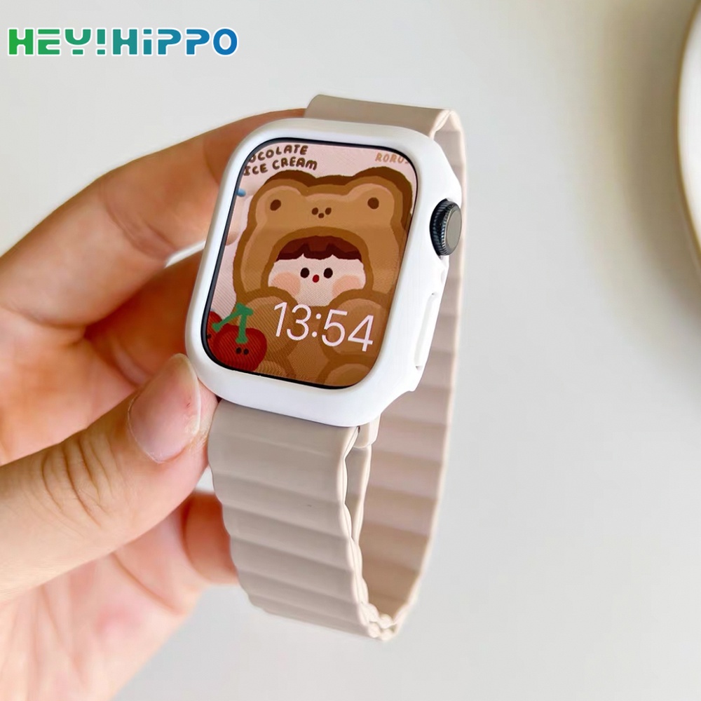 สายนาฬิกาข้อมือซิลิโคนแม่เหล็ก สีแคนดี้ พร้อมเคสป้องกัน สําหรับ Smart Watch Series 7 6 se 5 4 iwatch 45 44 42 41 40 38 มม.