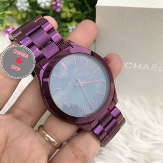 🍃MICHAEL KORS Slim Runway Black Dial Ladies Plum Watch Item No. MK3551