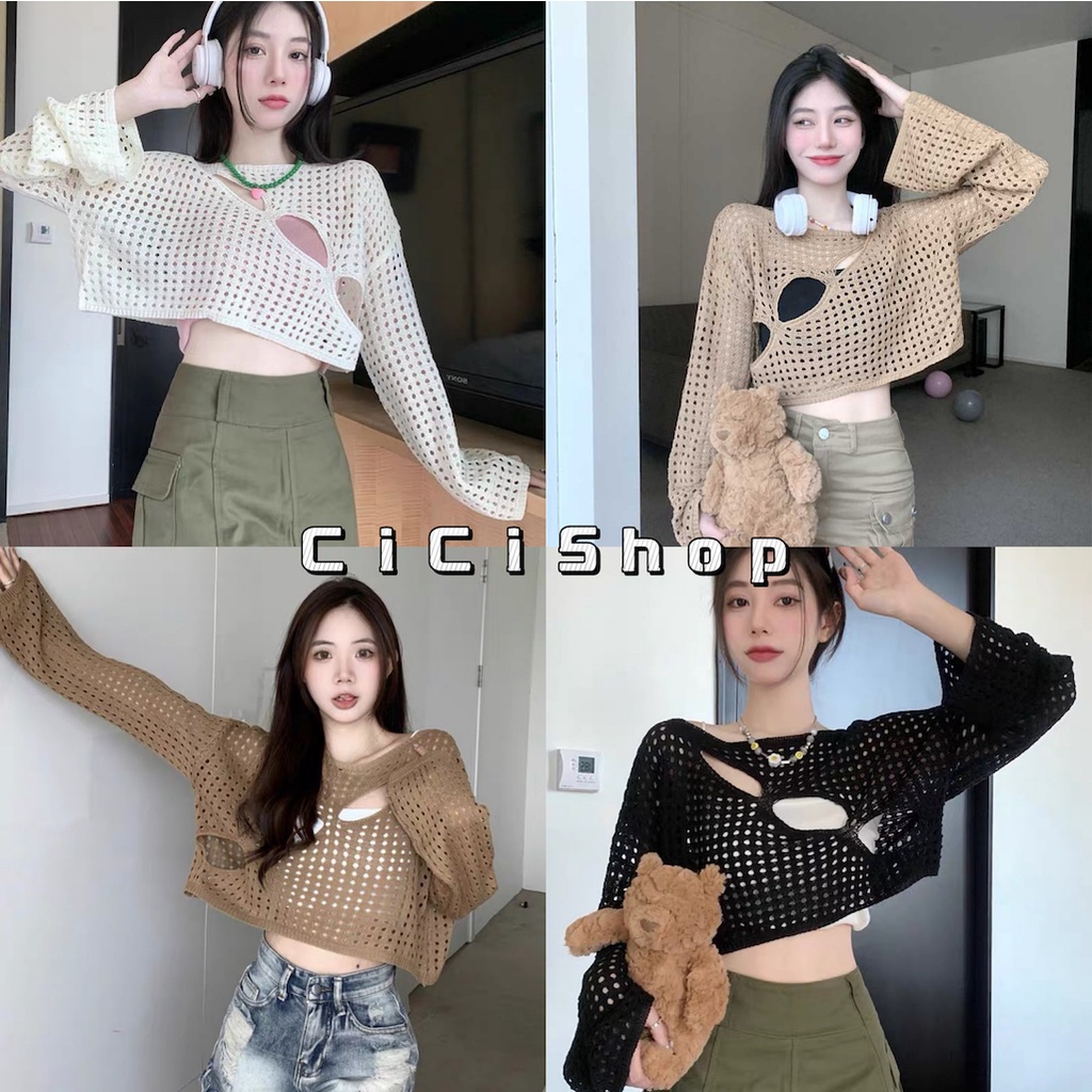 Cicishop(12005)เสื้อครอปไหมพรมถักทอตาข่ายใส่สบายไม่คัน ลายสวย ทรงใส่คลุมทั้งตัว ใส่คลุมบิกินี่ก็ดีมากๆ แซ้บสุดๆ