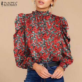 ZANZEA Women Fashion Casual Long Sleeve O-Neck Floral Printed Blouse