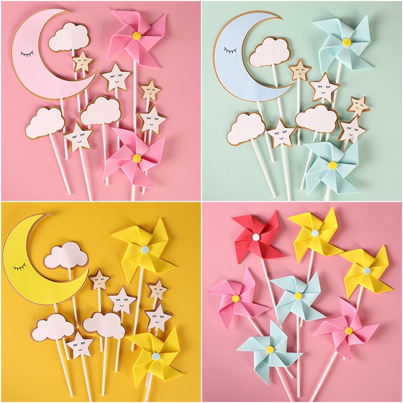 Double Moon Star เค้ก Topper ชุดน่ารัก Cloud Shy Star เค้กอุปกรณ์เสริมเค้กเด็กน่ารักเค้กเบเกอรี่อุปกรณ์เสริม – โปรปัง