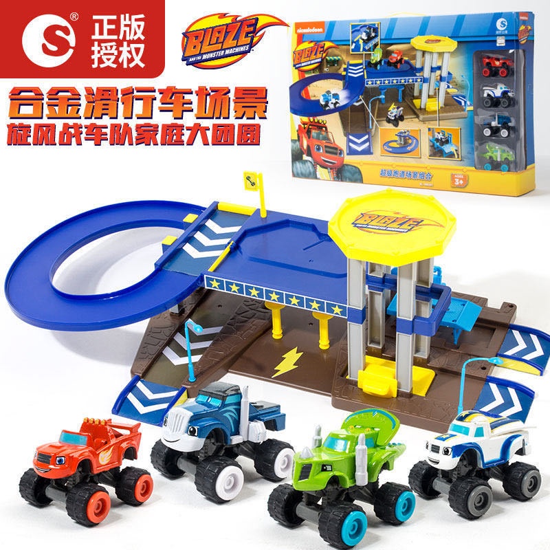 Blaze and the Monster Machines รถของเล่น เบลเซอร์ อัลลอย พร้อมราง ฟิกเกอร์แอคชั่น หุ่นยนต์ ยานพาหนะ Diecast สําหรับเด็ก ของขวัญวันเกิด รถบรรทุกบดขยี้มหัศจรรย์