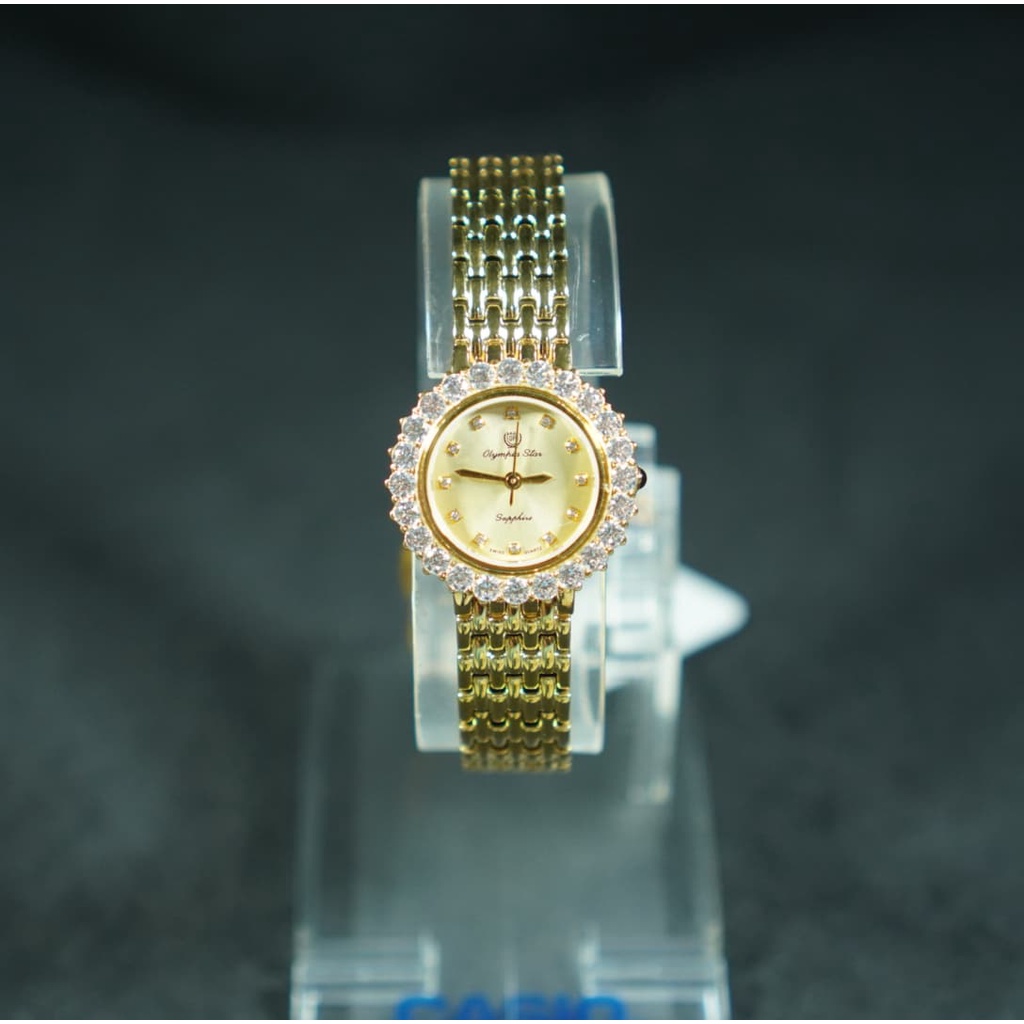 OP olym pianus sapphire นาฬิกาข้อมือผู้หญิง รุ่น 28005L-201 เรือนทอง (ของแท้ประกันศูนย์ 1 ปี )  NATEETONG
