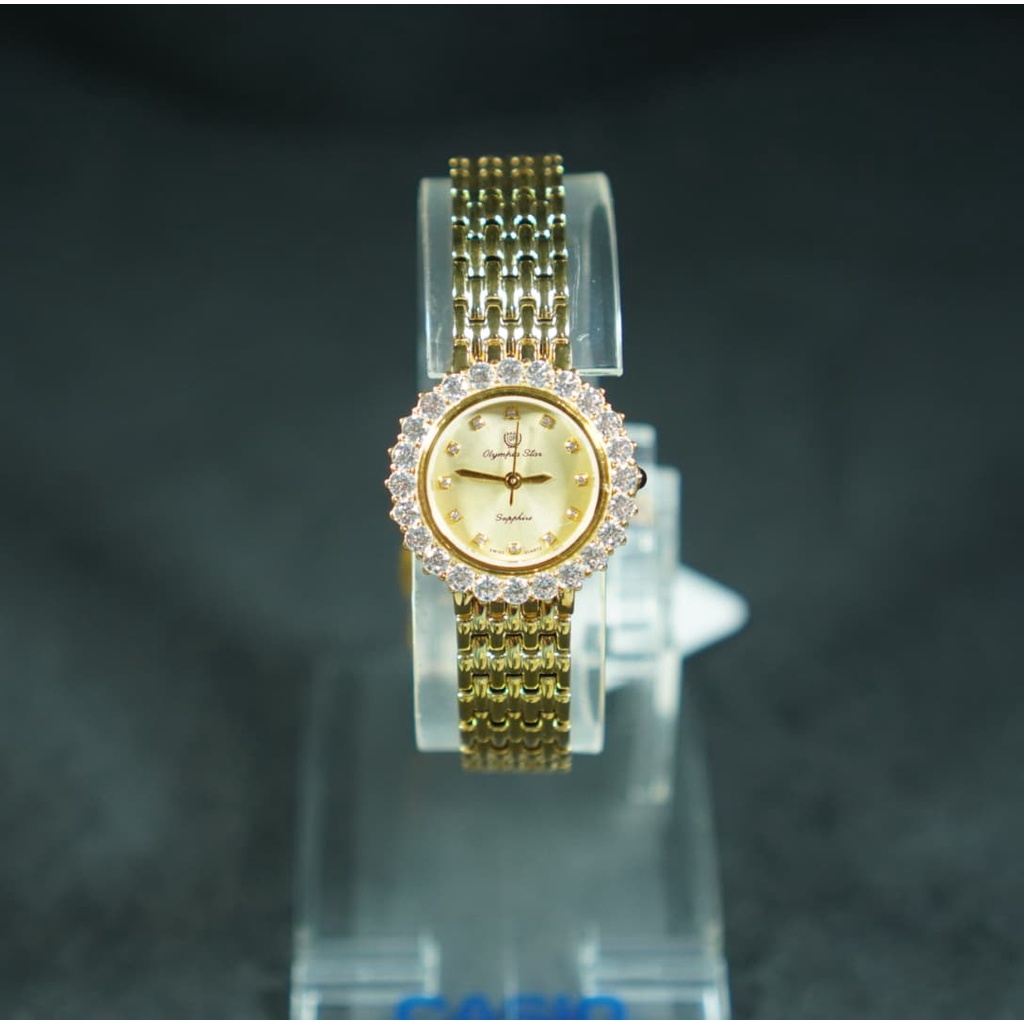 OP olym pianus sapphire นาฬิกาข้อมือผู้หญิง รุ่น 28005L-201 เรือนทอง (ของแท้ประกันศูนย์ 1 ปี )  NATE