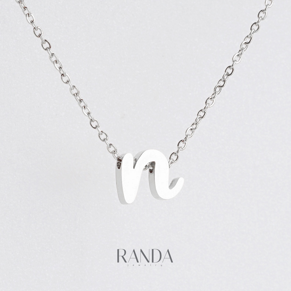 Randa สร้อยคอตัวอักษร สีเงิน ตัวเขียนN-Z สแตนเลส เลือกความยาว DIY มินิมอล ไม่ลอกไม่ดำ ลงทะเล โดนน้ำหอมได้