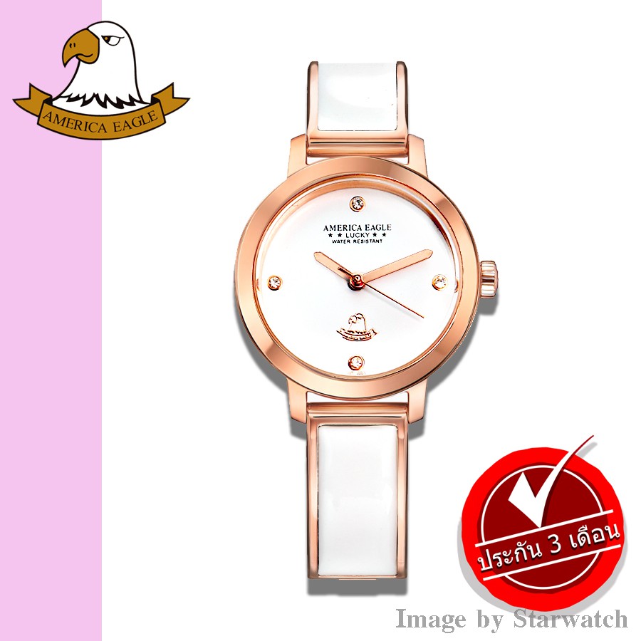 AMERICA EAGLE นาฬิกาข้อมือผู้หญิง สายสแตนเลส รุ่น AE097L - PINKGOLD/WHITE/WHITE