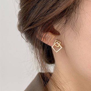 Rhinestone Geometric Square Decor Earrings ต่างหูเหลี่ยม