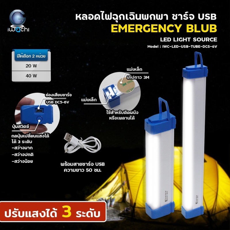 ราคาถูกสุด!! Iwachi หลอดไฟฉุกเฉินพกพก USB
