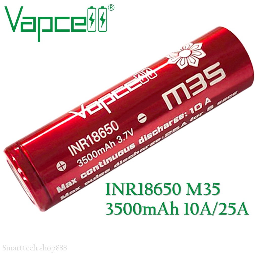 [หัวแบน M35] ถ่านชาร์จ Vapcell สีแดง รุ่น 18650 M35 3500mAh 10A/25A จำนวน 1 ก้อน