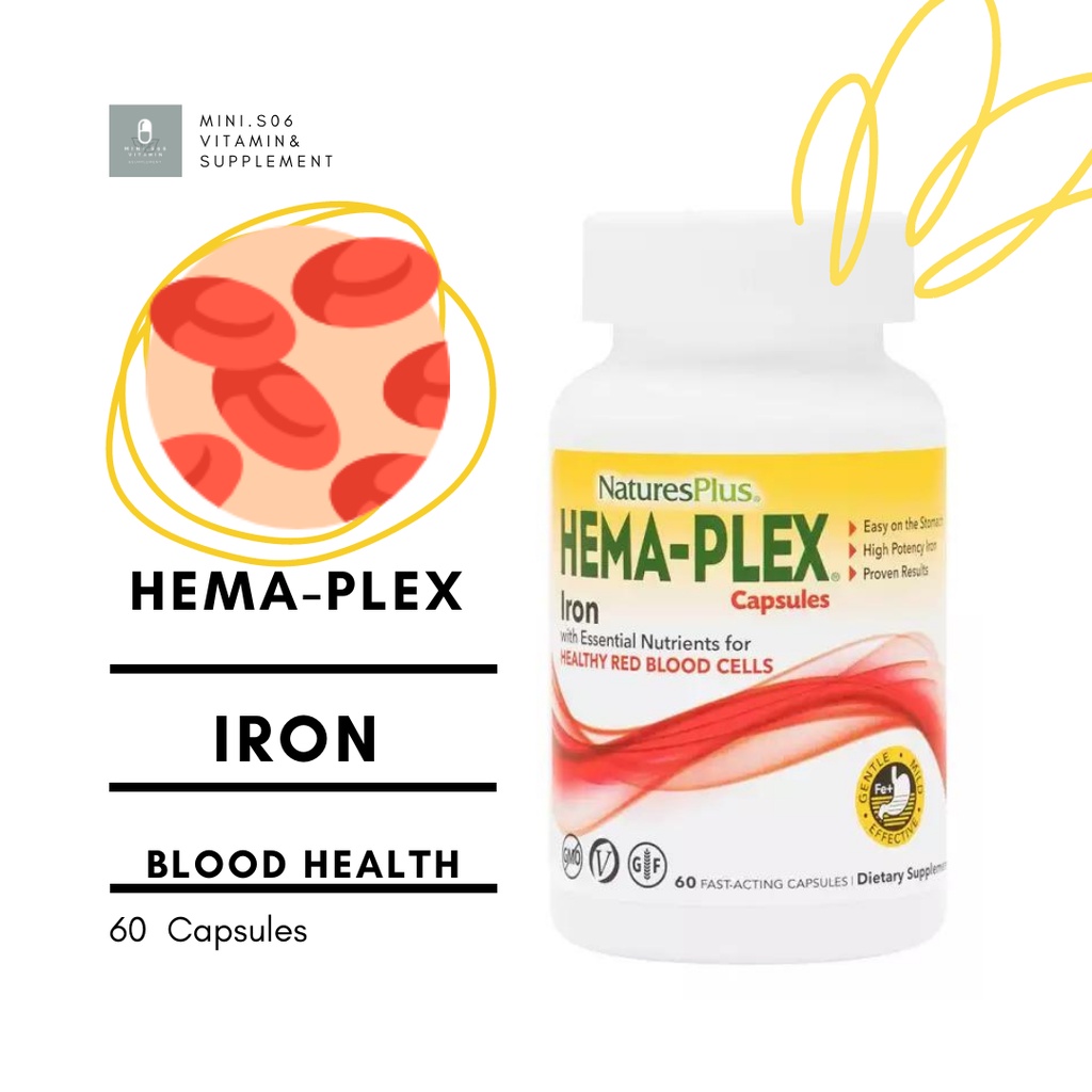 [ ธาตุเหล็ก ] Nature's Plus, Hema-Plex Capsules x 60 แคปซูล (Fast-Acting Capsules)