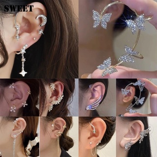 แฟชั่นต่างหูผีเสื้อหู Cuff ชุดโซ่พู่ Dangle Ear Cuff Wrap ต่างหูเกาหลี Ear Clip ของขวัญวันวาเลนไทน์