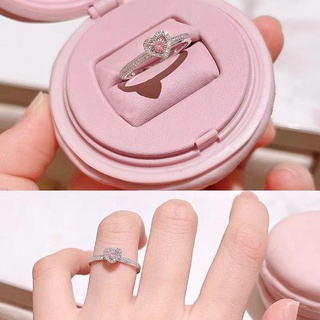 แหวนหมั้นแต่งงาน เงิน 925 รูปหัวใจ ประดับเพทาย สีชมพู ปรับได้ สําหรับผู้หญิง