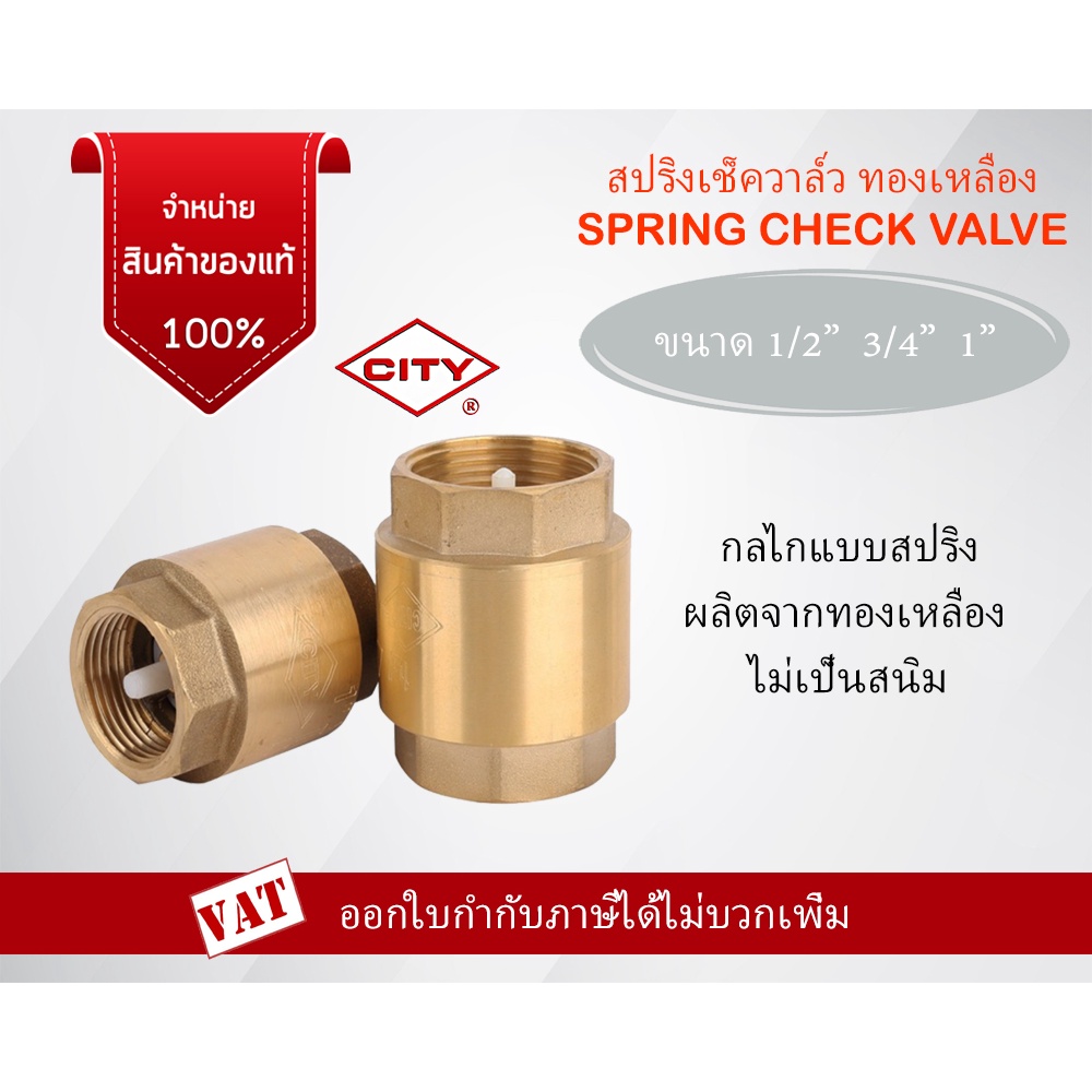 CITY เช็ควาล์วสปริง สปริงเช็ควาล์ว สปริงเช็ค เช็ควาล์วแนวตั้งแบบสปริง เช็ควาล์ว 1/2นิ้ว 4หุน 3/4นิ้ว