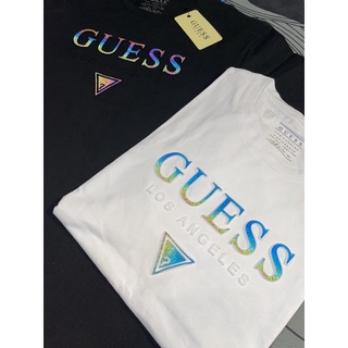 Guess เสื้อยืดแขนสั้น พิมพ์ลายเรืองแสง แฟชั่นฤดูใบไม้ผลิ และฤดูร้อน สําหรับผู้ชาย และผู้หญิง