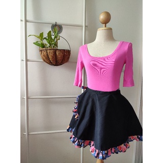 ผ้ากันเปื้อน ครึ่งตัว Bell Type Half Apron ทรงกระดิ่ง กระโปรงป้าย สีดำ mini frill skirt