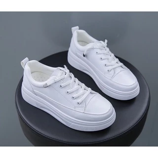 รุ่นใหม่ MARIAN รองเท้าผ้าใบผู้หญิงขาวล้วนเสริมส้น 3ซม. NO.A0320 พร้อมส่ง