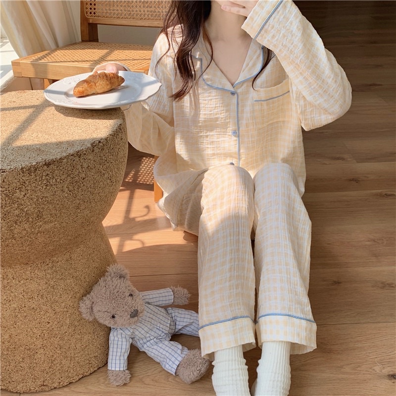 (พร้อมส่ง) ชุดนอนสไตล์เกาหลี????ชุดนอนแขนยาว ชุดนอนผ้าฝ้ายชุดนอนสีพื้น ...