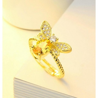TANITTgemsแหวนทองรูปผึ้งน้อยประดับพลอยซิทรินแท้สีเหลืองน้ำงาม