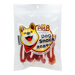 PET8 สันในไก่สไลด์เจอกี้ 225gแพ๊คขนาดกลาง chicken jerky medium pack 150-165g