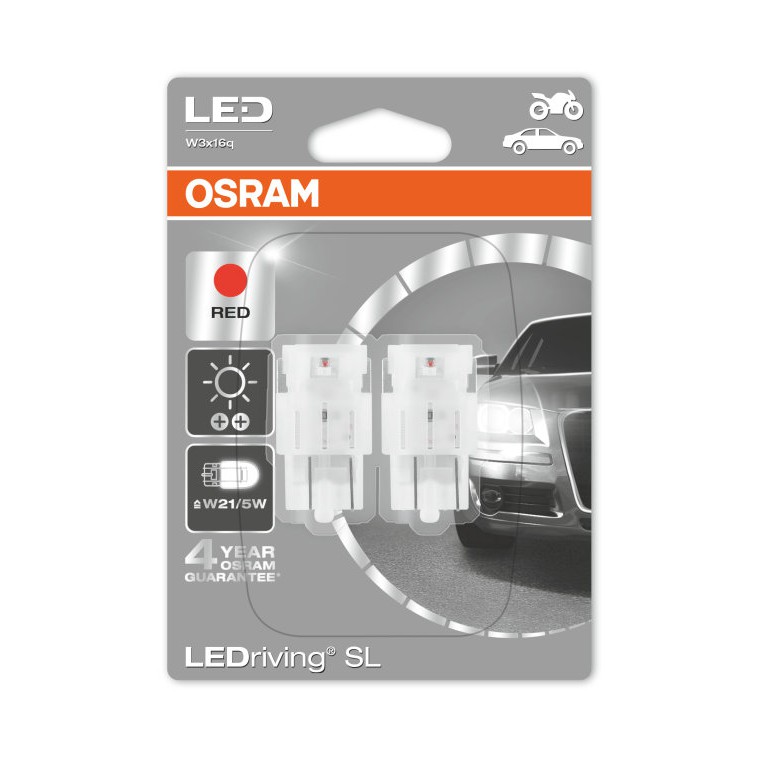 OSRAM LED T20 W21/5W สีแดง 12V 1.7W W3x16q - 7716R ไฟเบรค Plug-in