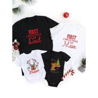 My First Christmas Family Tee Shirts First Christmas As Mom Dad Family Tee Shirts Baby Bodysuit Funny Wear 471