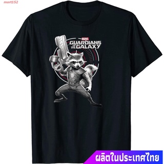 tshirtเสื้อยืดคอกลมฤดูร้อนเสื้อยืดผู้ชายและผู้หญิง Marvel Rocket Guardians Of The Galaxy Target Graphic T-Shirt Short sl