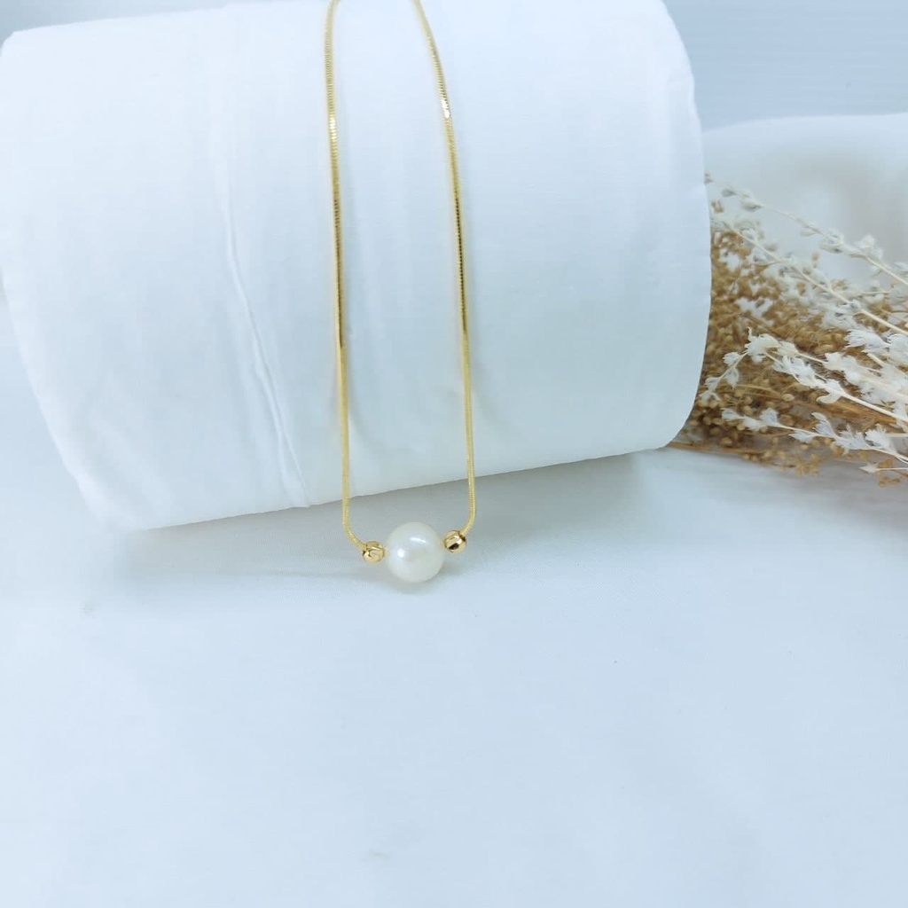 สร้อยคอโรเดียมชุบทองมุกทะเล T21-35