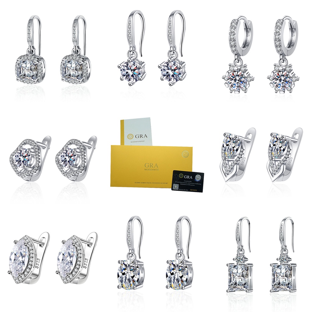 [พร้อมใบรับรอง Gra] ต่างหูเงิน S925 ประดับเพชร สีขาว เครื่องประดับ