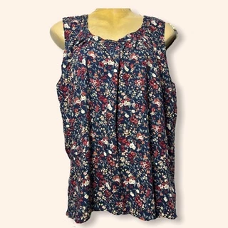 เสื้อคอกระเช้า ลายดอก ผ้าเเมมเบิร์ด มีกระเป๋า คุณแม่ สปัน P01