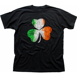 เสื้อยืด ผ้าฝ้าย พิมพ์ลายใบโคลเวอร์ Irish Lucky St PatrickS สีดํา