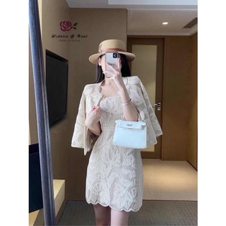 พร้อมส่ง⛲Set Top+Mini dress ผ้าทอลูกไม้ ⛲widelia@real