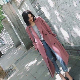 🔥พร้อมส่ง Trench Coat  สไตล์เกาหลี ทรงยาว สีชมพู