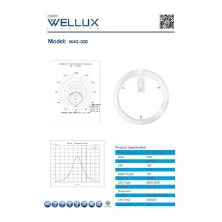 WELLUX แผงไฟแม่เหล็ก 32W 3640ลูเมน ทดแทนหลอดนีออนกลม แสงขาว LED CIRCLE MODULE [MAG-32D]