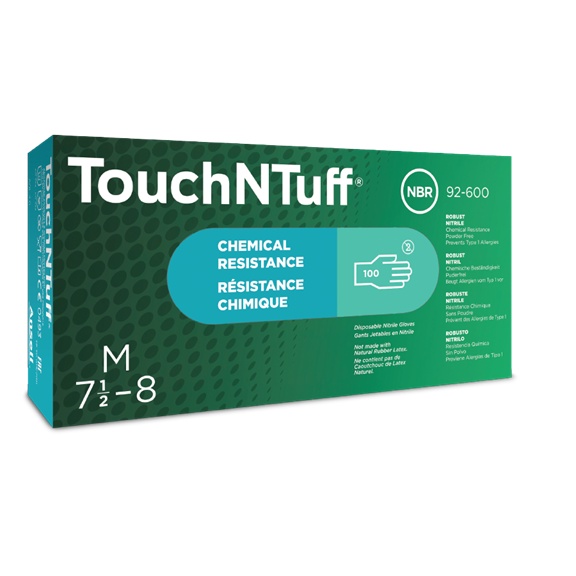 Ansell Gloves Touch N Tuff Ansel Gloves ไนไตรล์สีเขียวทิ้งหมอโรงพยาบาลผงฟรี NBR 92-600 สอบ